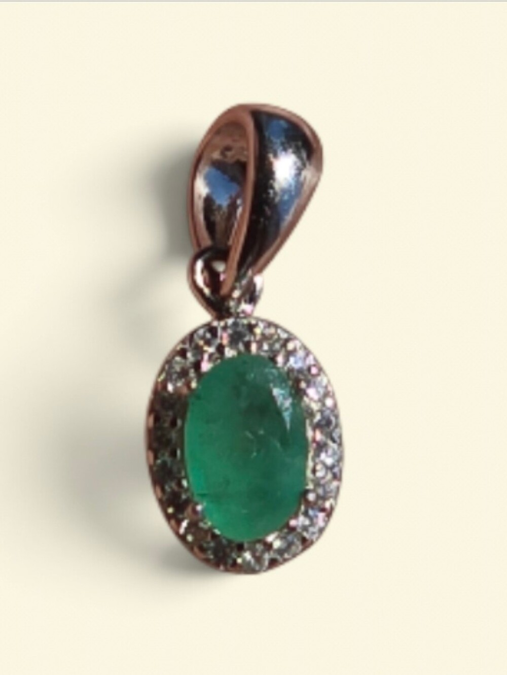 926 Sterling Silver Pendant 5x7mm with Natural Emerald & CZ